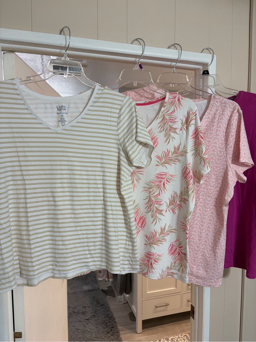 croft & barrow Women's Short Sleeve Tees - Cream, Pink & Green Accents - tshirs